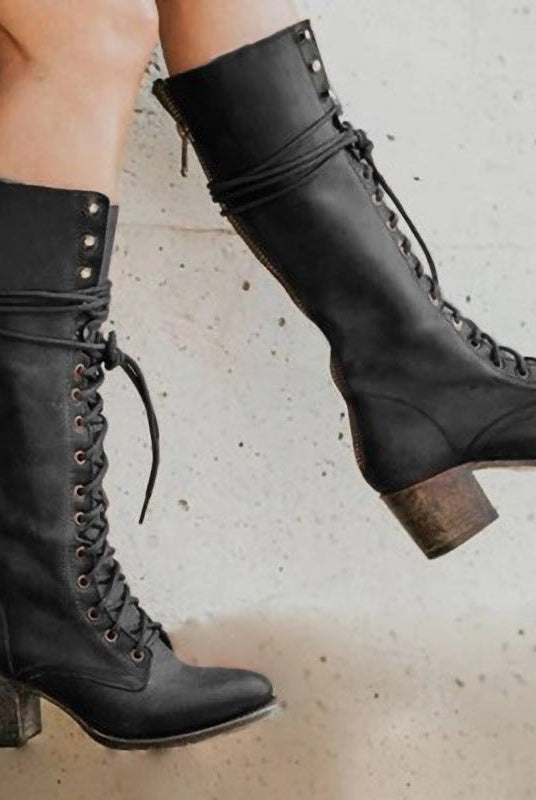Elvira | Botas de Piel con Cordones Mujer Caña Alta Tacón