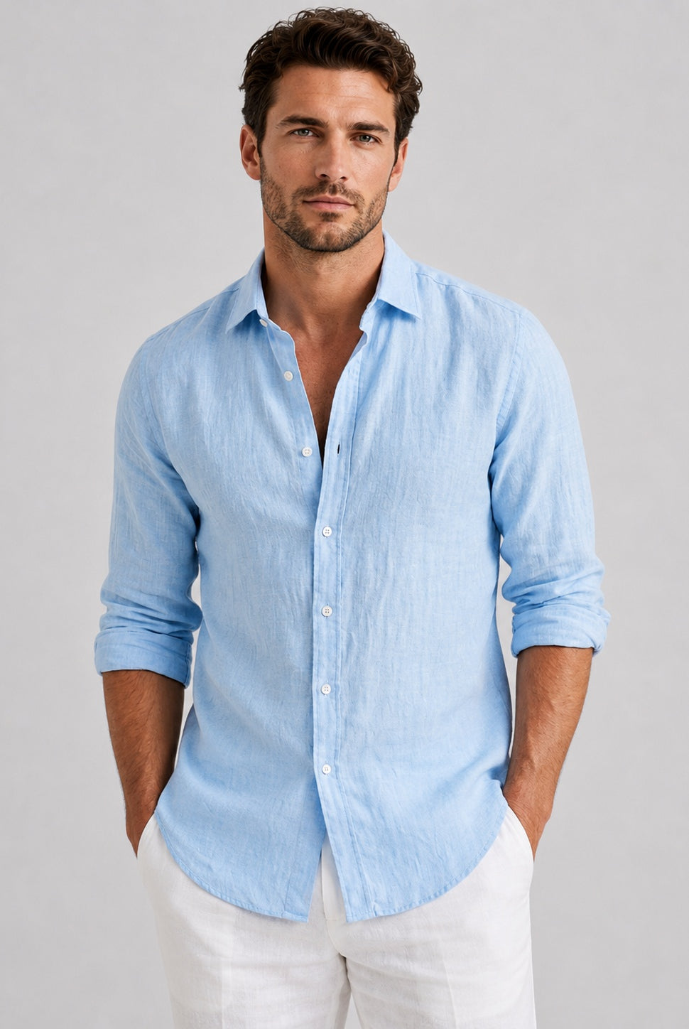 Emilio | Camisa de Lino de Manga Larga Hombre Cuello Clásico