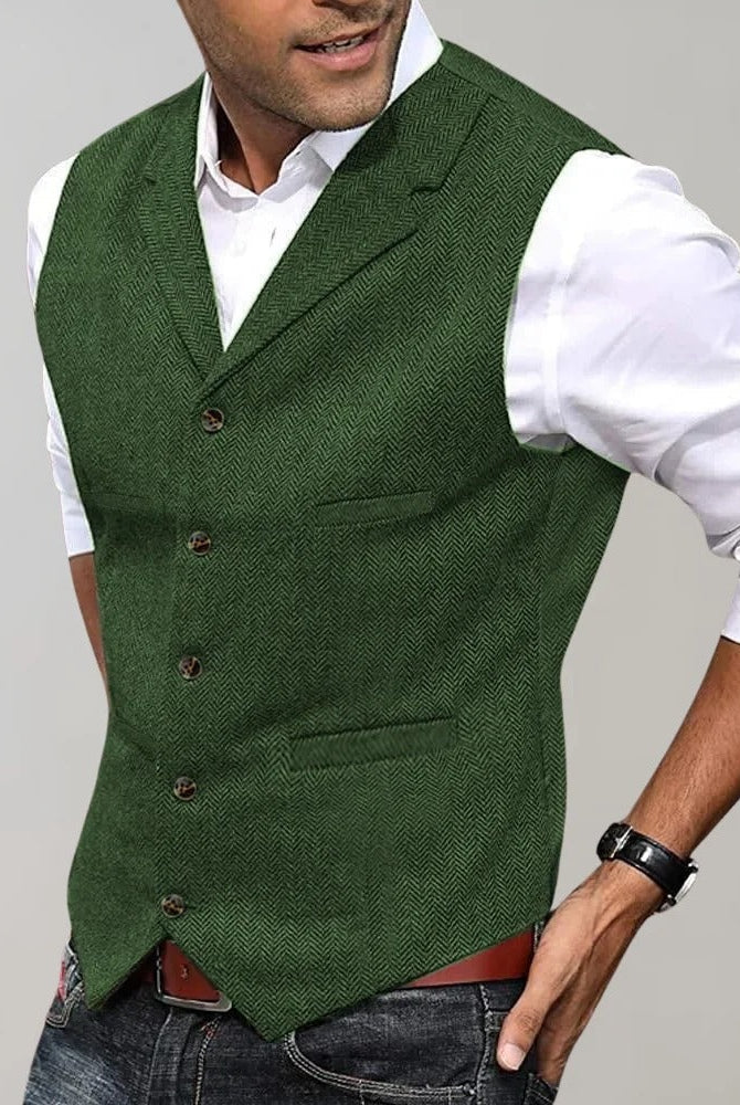 Emilio | Chaleco Tweed Hombre Espiga Botones Cuello Solapa