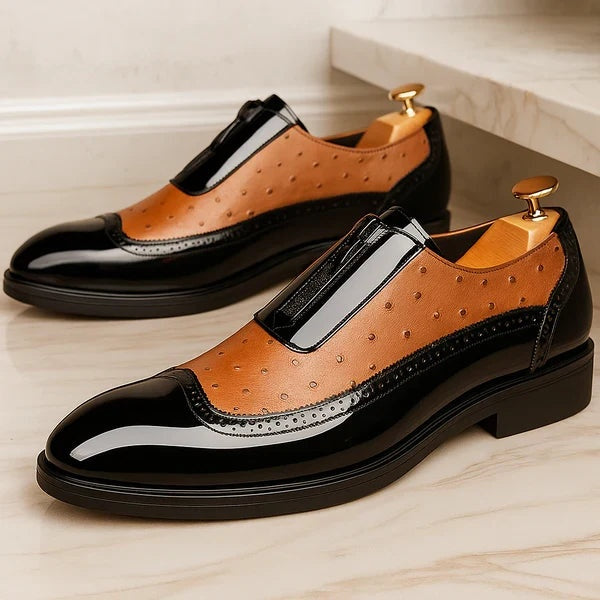 Emilio | Zapatos Oxford de Cuero Hombre Textura Avestruz Cremallera