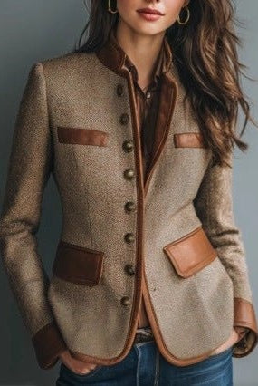 Encarna | Chaqueta Americana de Tweed Mujer Detalles Cuero