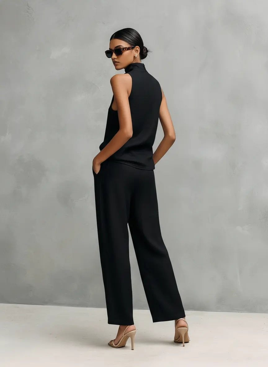 Encarnación | Conjunto Elegante de Algodón-Lino Cuello Alto Mujer Sin Mangas