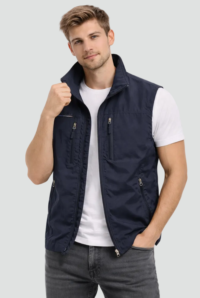 Ernesto | Gilet Multipocket con Cremallera Hombre Cuello Alto