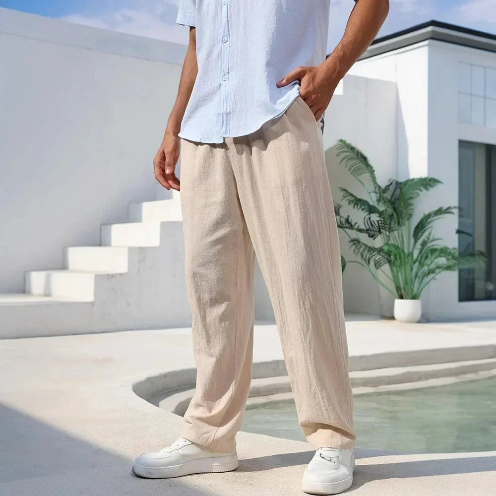 Ernesto | Pantalón de Lino Hombre Pierna Recta Cintura Elástica