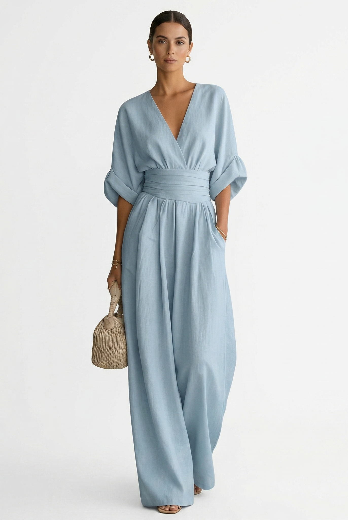 Esperanza | Mono Largo Elegante Mujer Escote V Cinturón