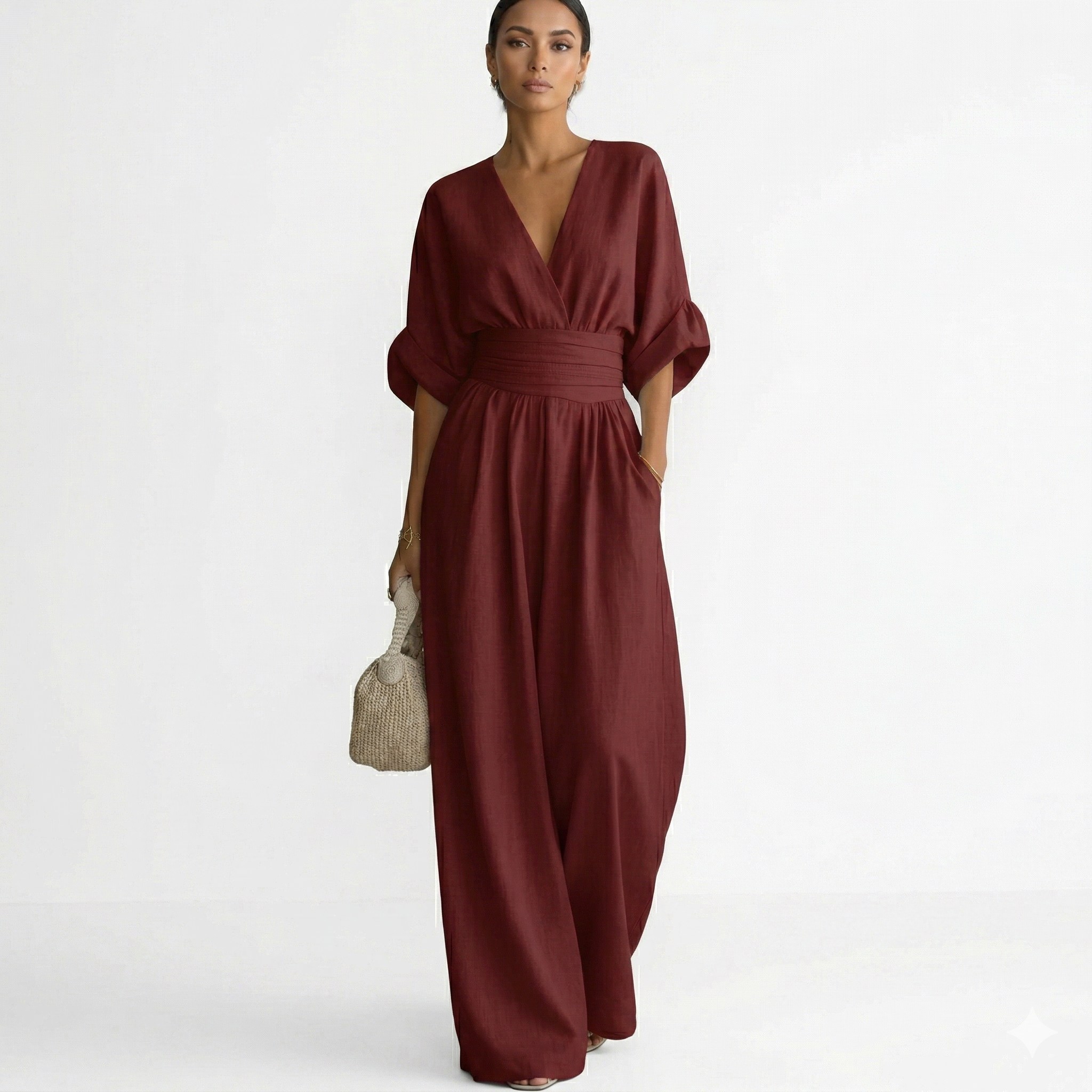 Esperanza | Mono Largo Elegante Mujer Escote V Cinturón