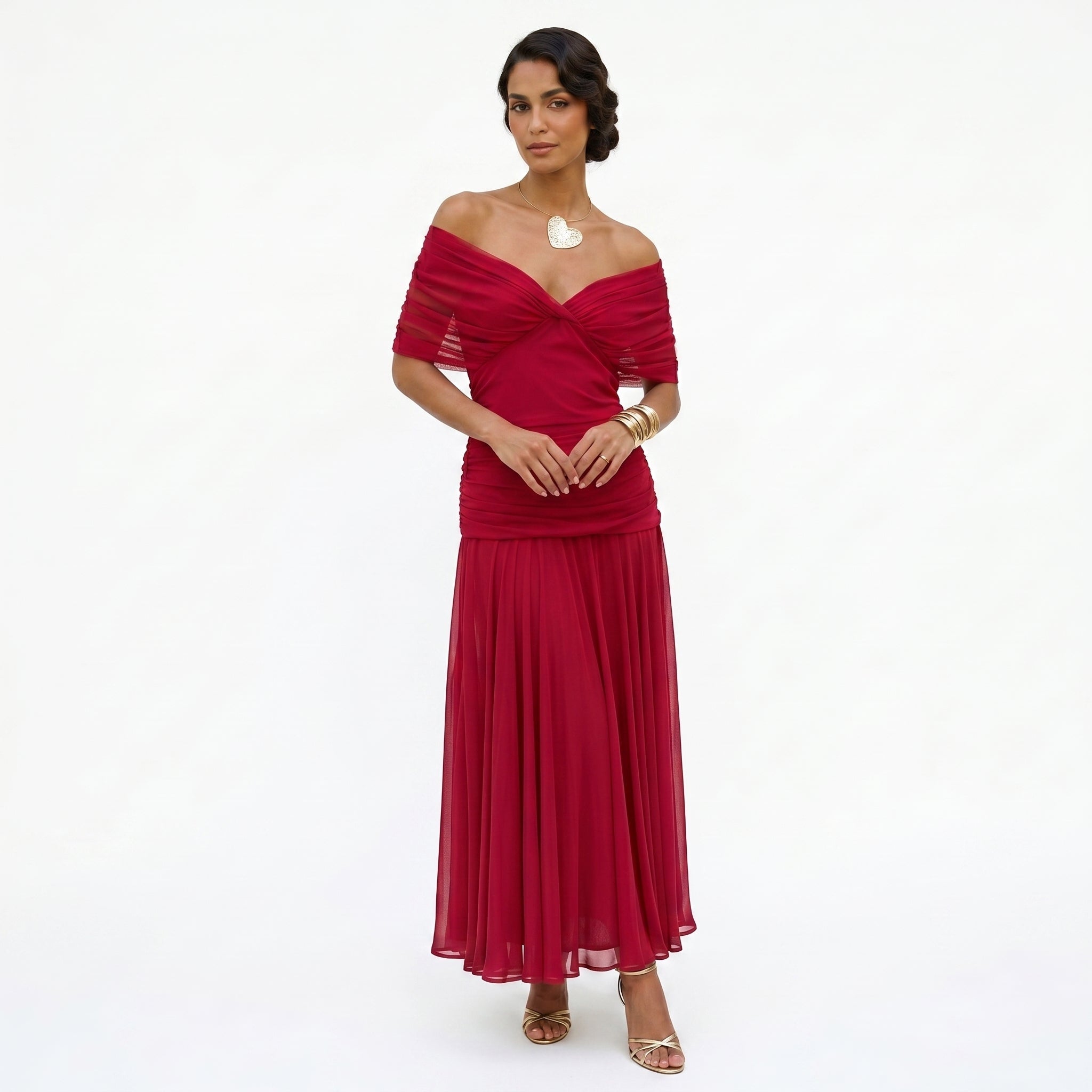 Esperanza | Vestido de Madrina Drapeado Mujer Hombros Descubiertos
