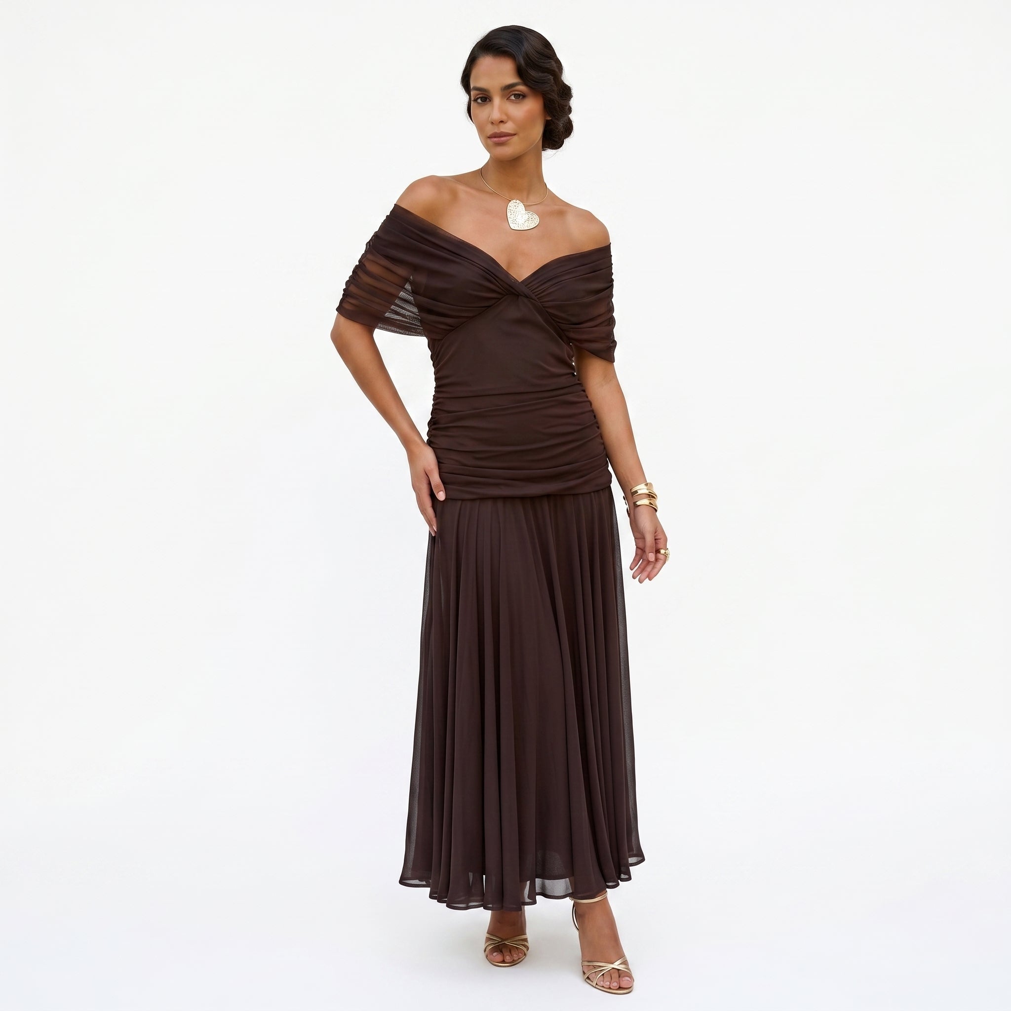Esperanza | Vestido de Madrina Drapeado Mujer Hombros Descubiertos