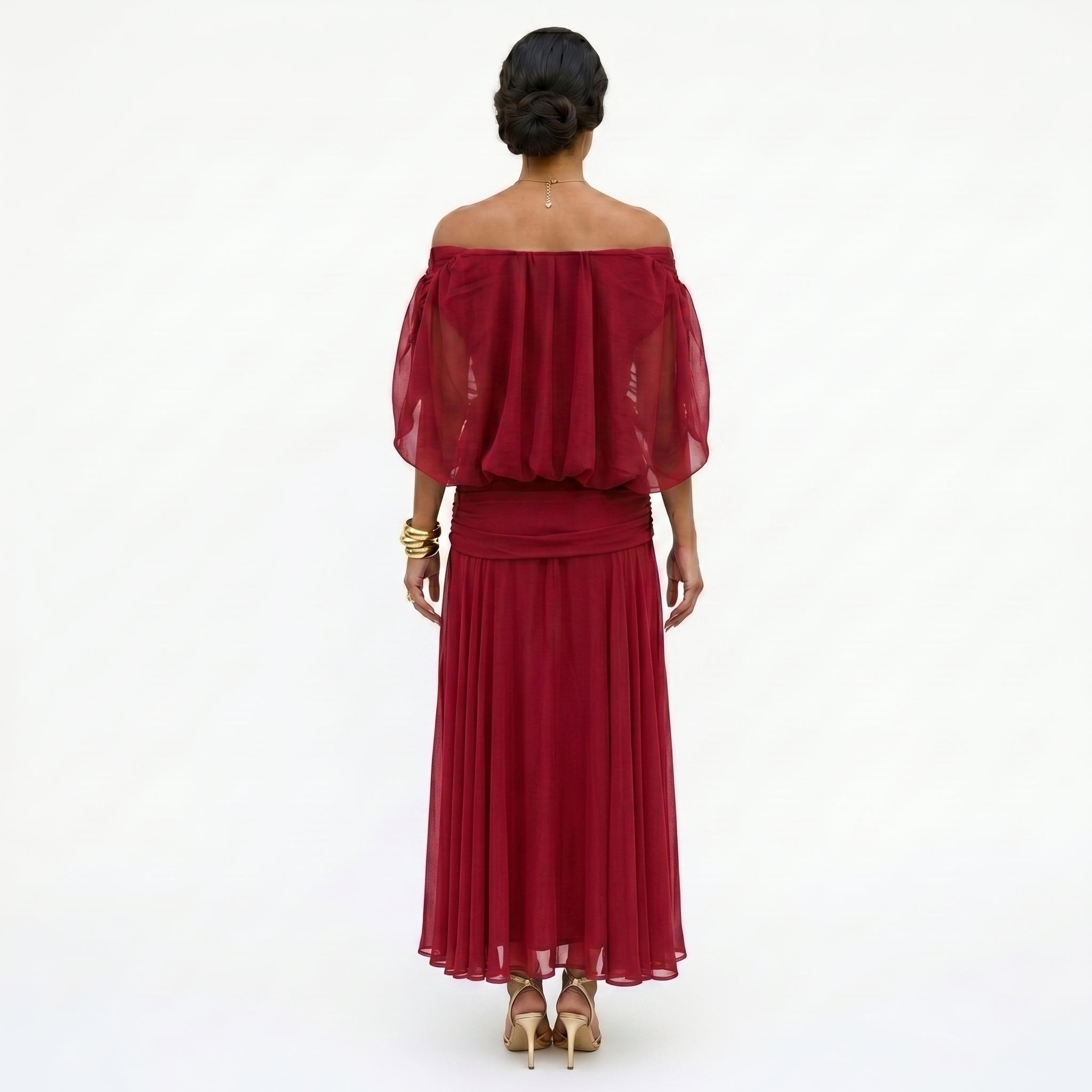 Esperanza | Vestido de Madrina Drapeado Mujer Hombros Descubiertos