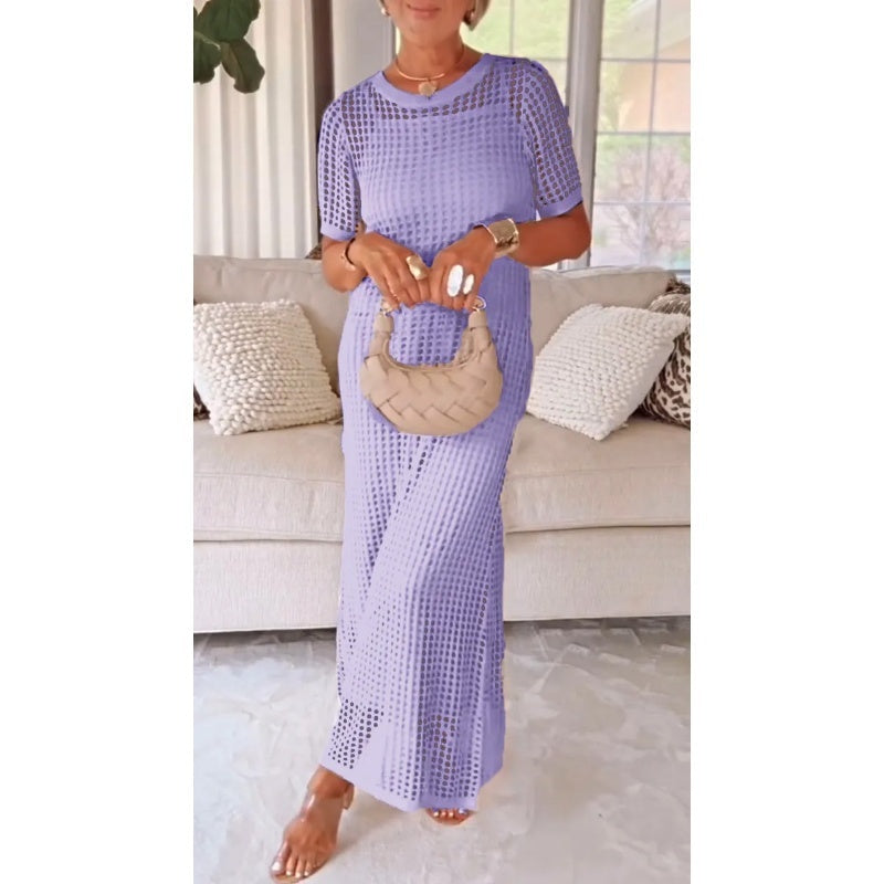 Esperanza | Vestido Largo de Punto Calado Mujer Manga Corta