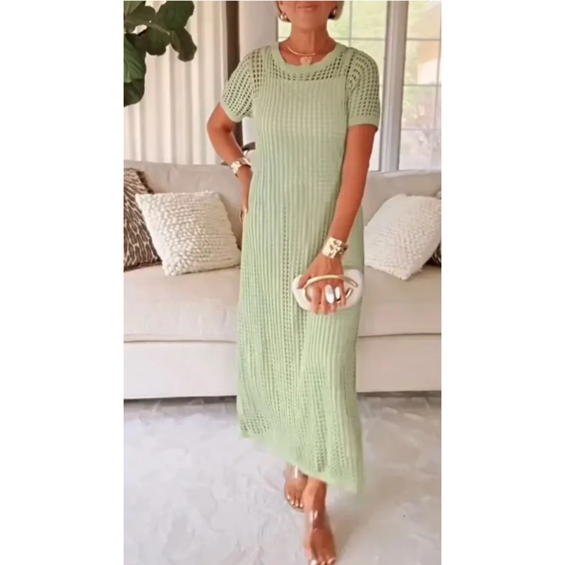 Esperanza | Vestido Largo de Punto Calado Mujer Manga Corta