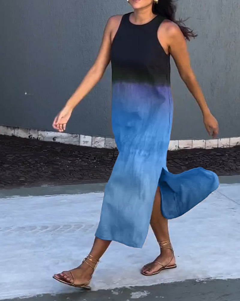 Esperanza | Vestido Largo Degradado Mujer Sin Mangas Abertura Lateral