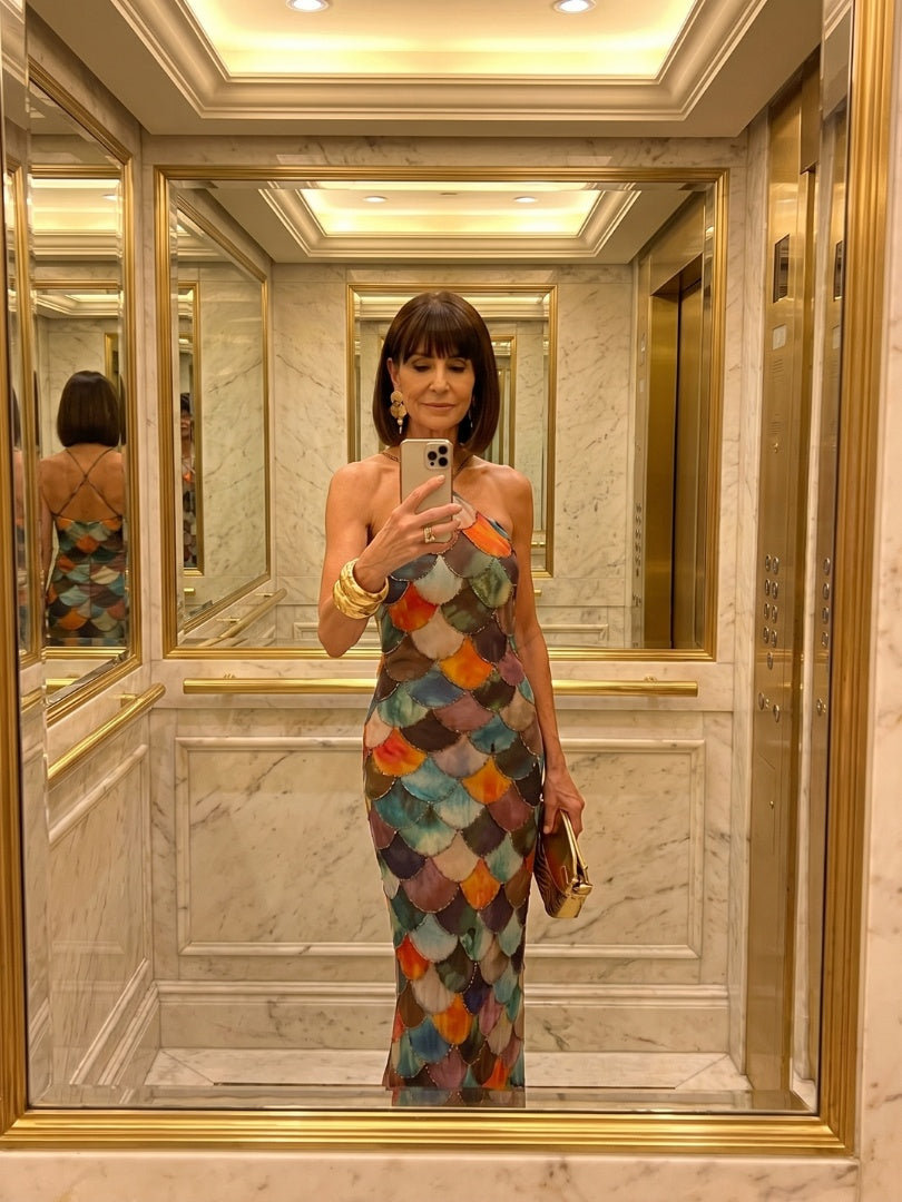 Esperanza | Vestido Largo Halter Estampado Escamas Mujer