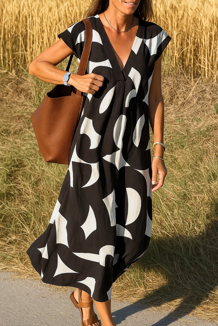 Esperanza | Vestido Midi de Graduación Estampado Geométrico Mujer Escote V