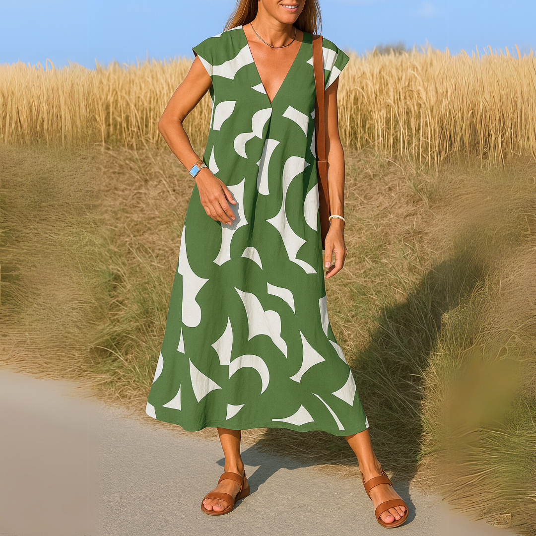 Esperanza | Vestido Midi de Graduación Estampado Geométrico Mujer Escote V
