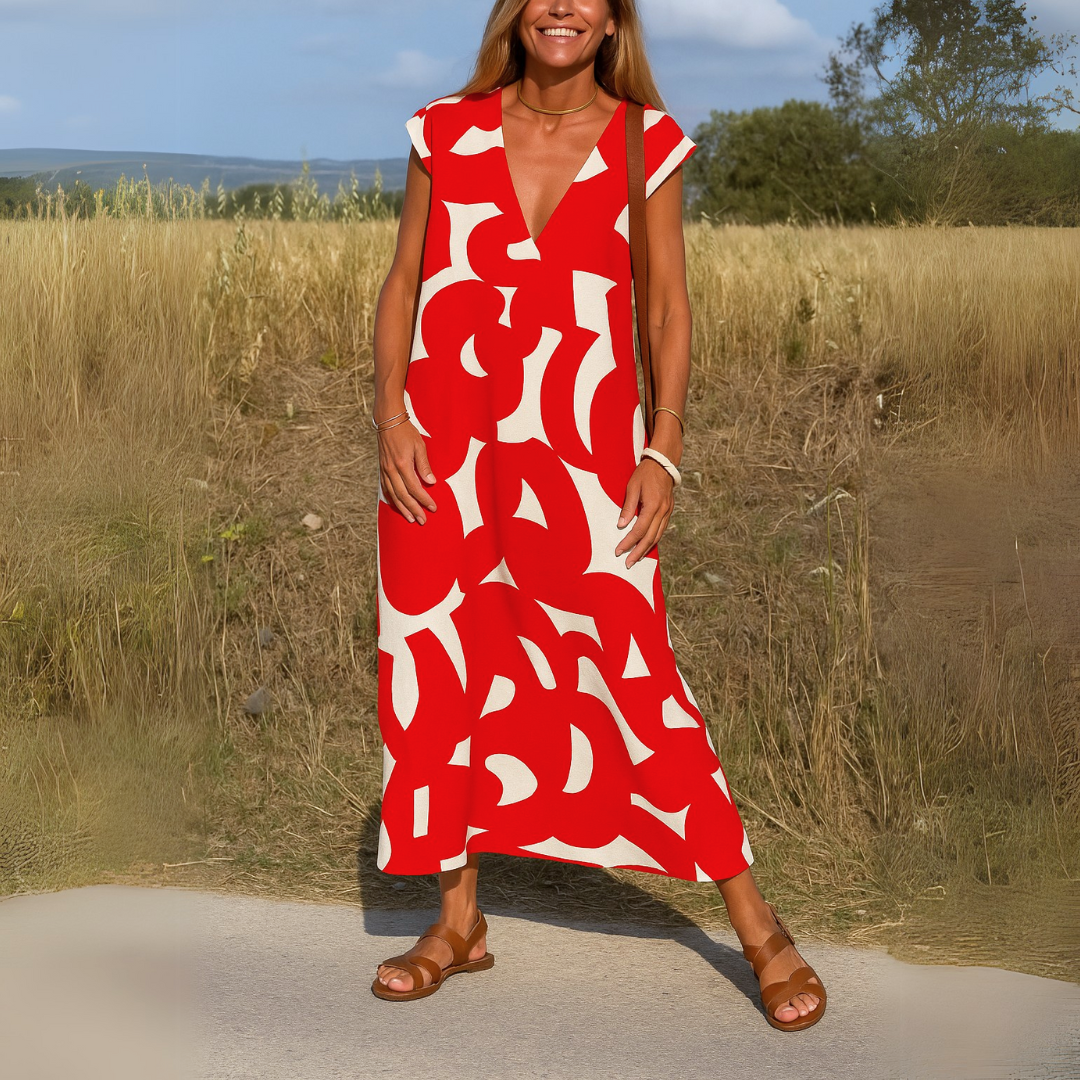 Esperanza | Vestido Midi de Graduación Estampado Geométrico Mujer Escote V