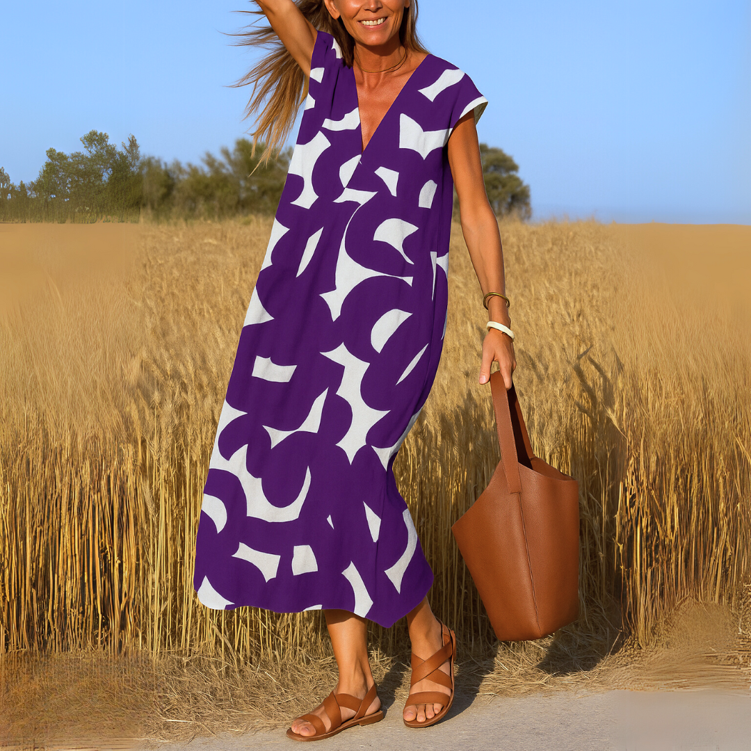 Esperanza | Vestido Midi de Graduación Estampado Geométrico Mujer Escote V