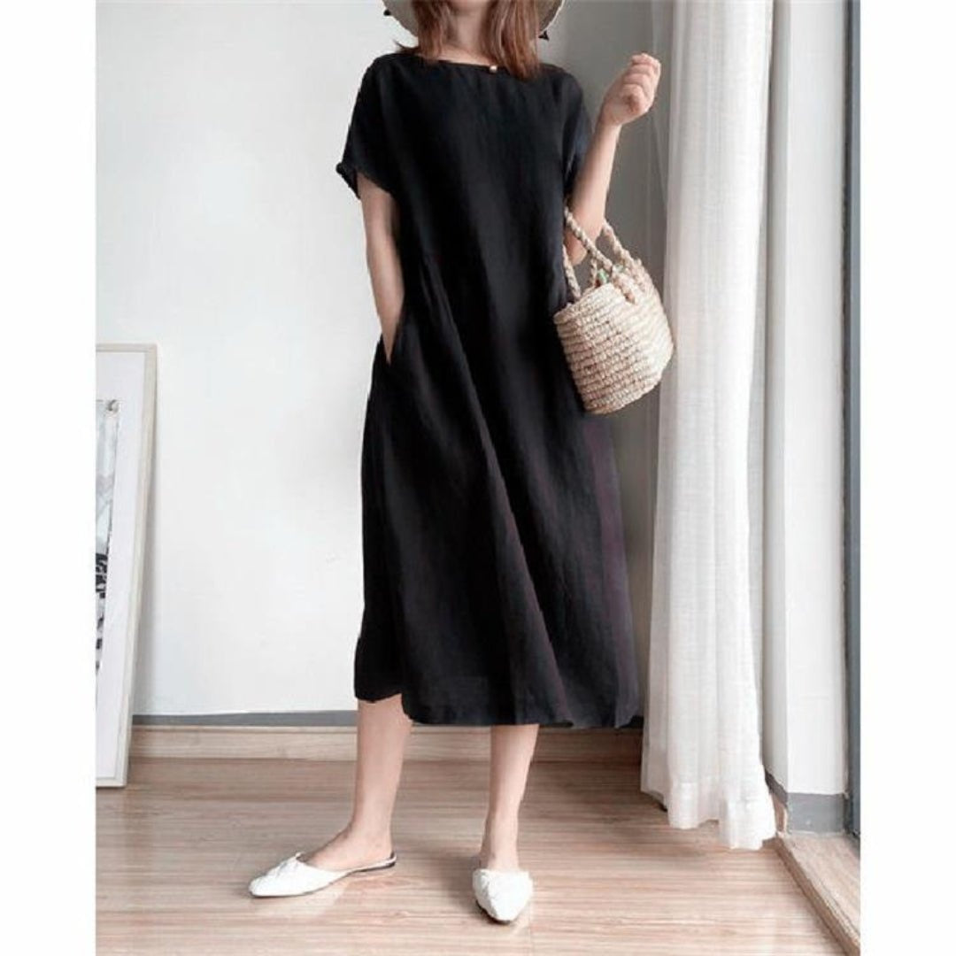 Esperanza | Vestido Midi de Lino Manga Corta Mujer