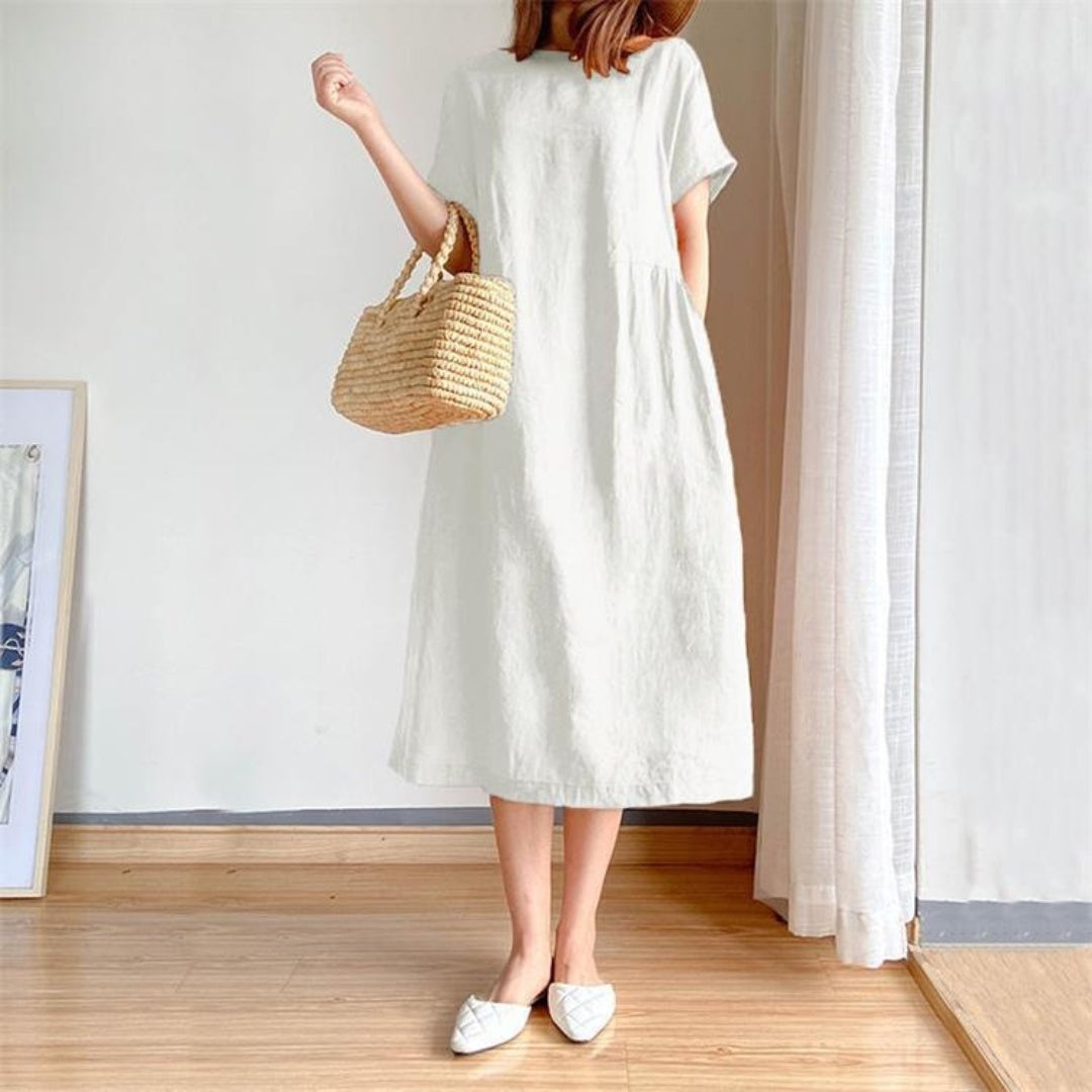 Esperanza | Vestido Midi de Lino Manga Corta Mujer