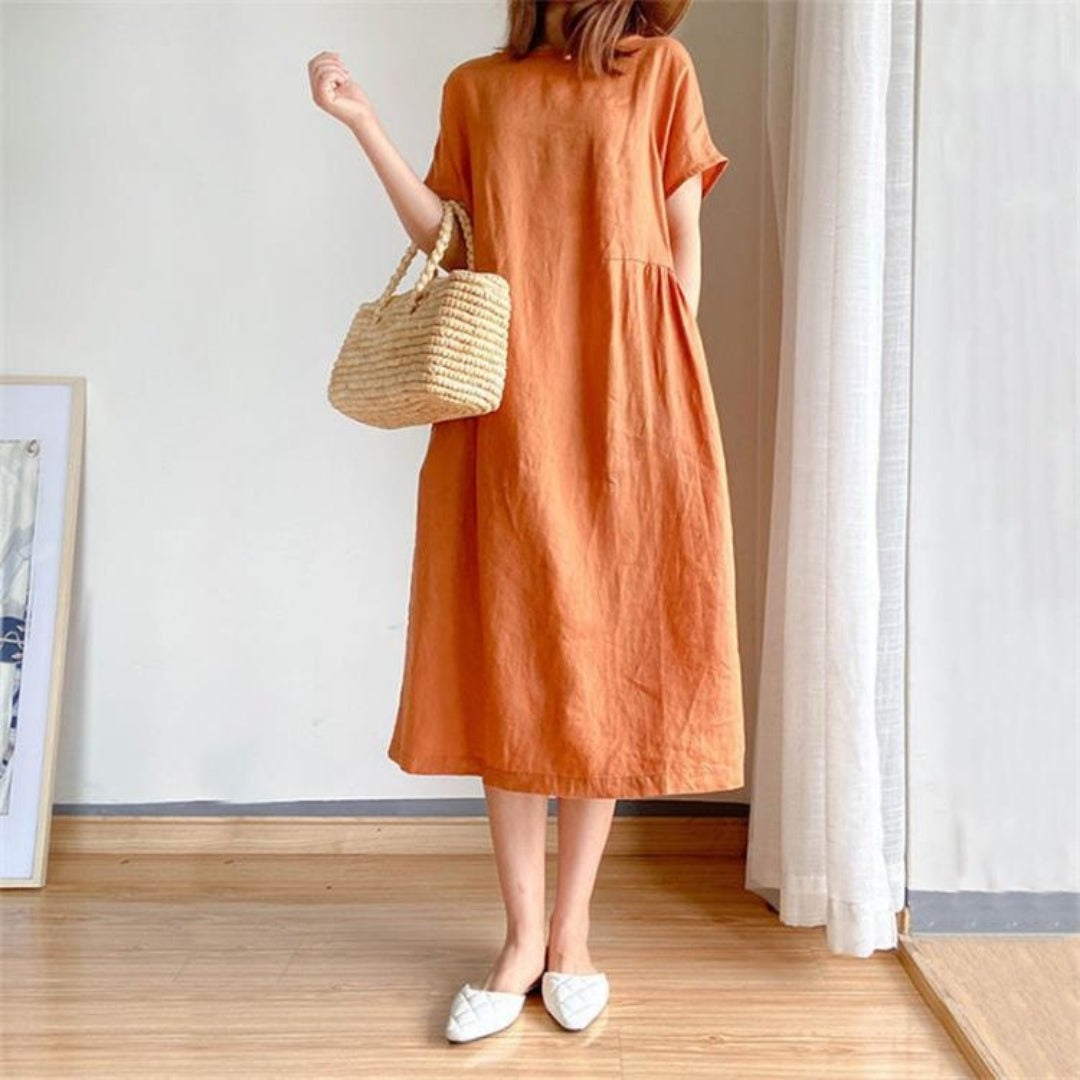 Esperanza | Vestido Midi de Lino Manga Corta Mujer