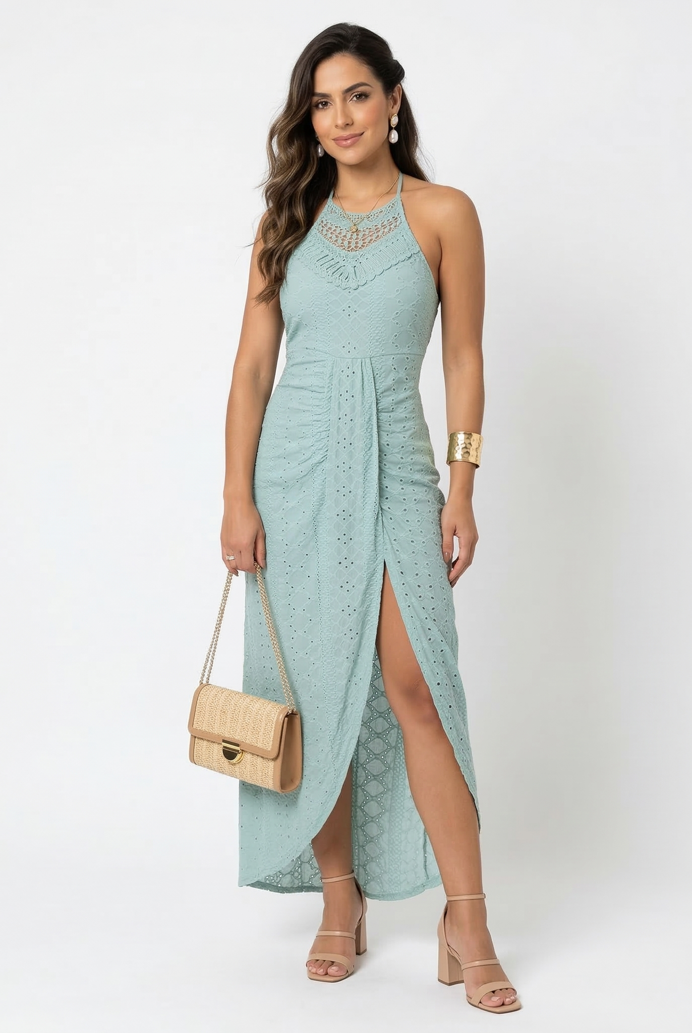 Esperanza | Vestido Midi Halter Mujer Cuello Alto Crochet
