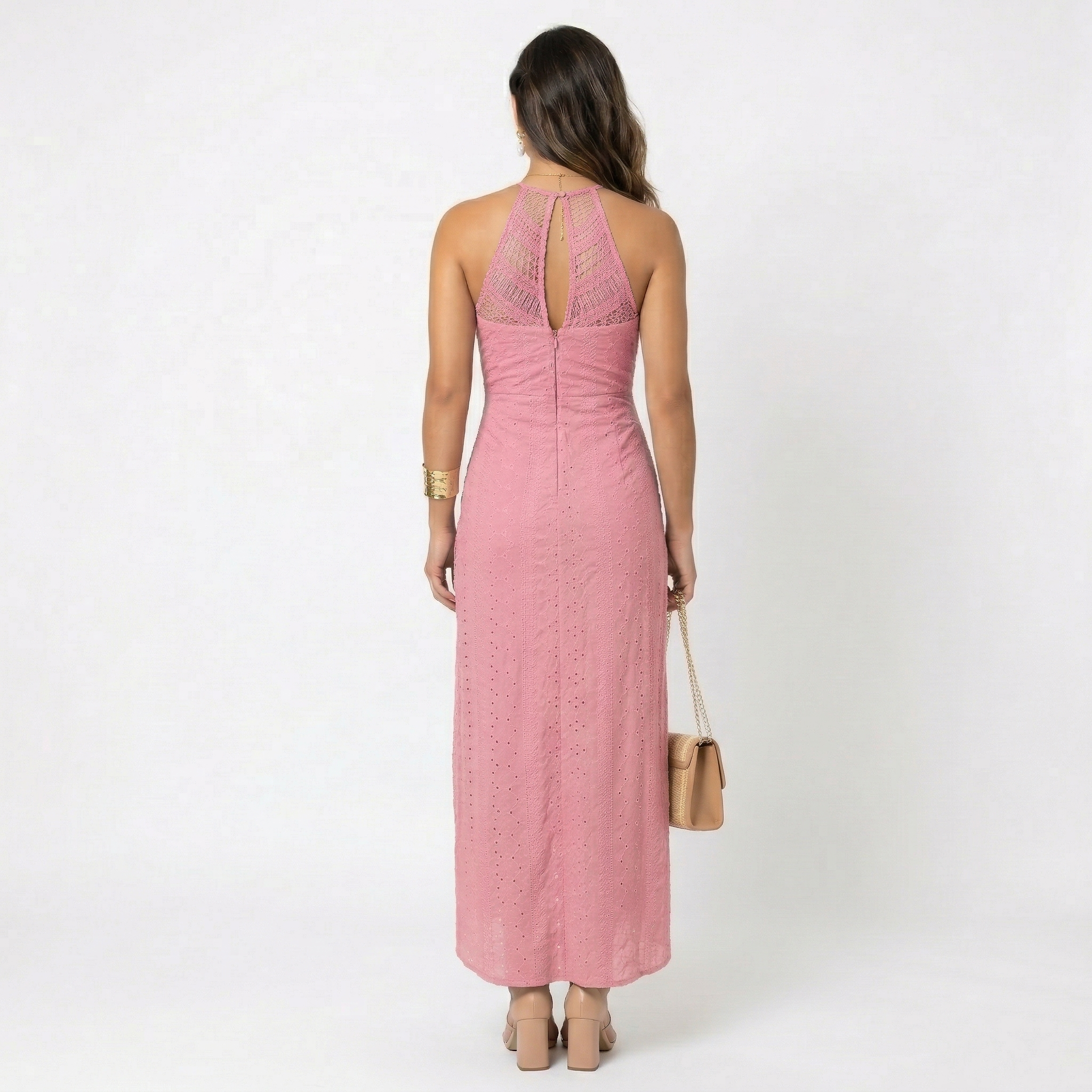 Esperanza | Vestido Midi Halter Mujer Cuello Alto Crochet