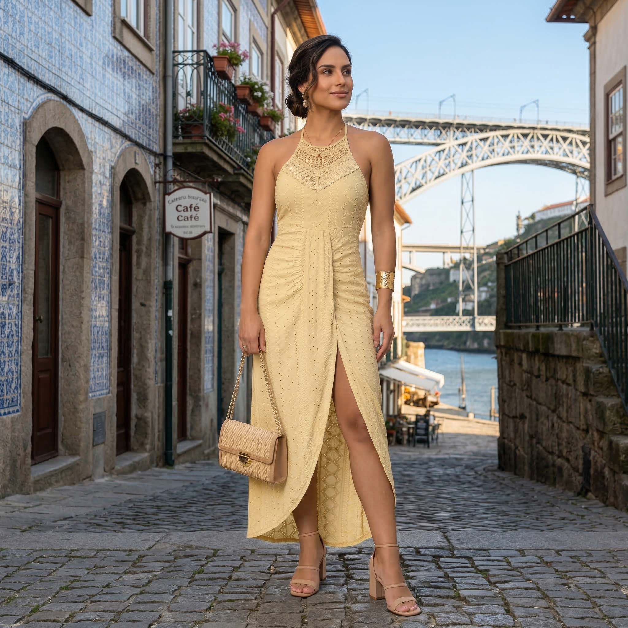 Esperanza | Vestido Midi Halter Mujer Cuello Alto Crochet