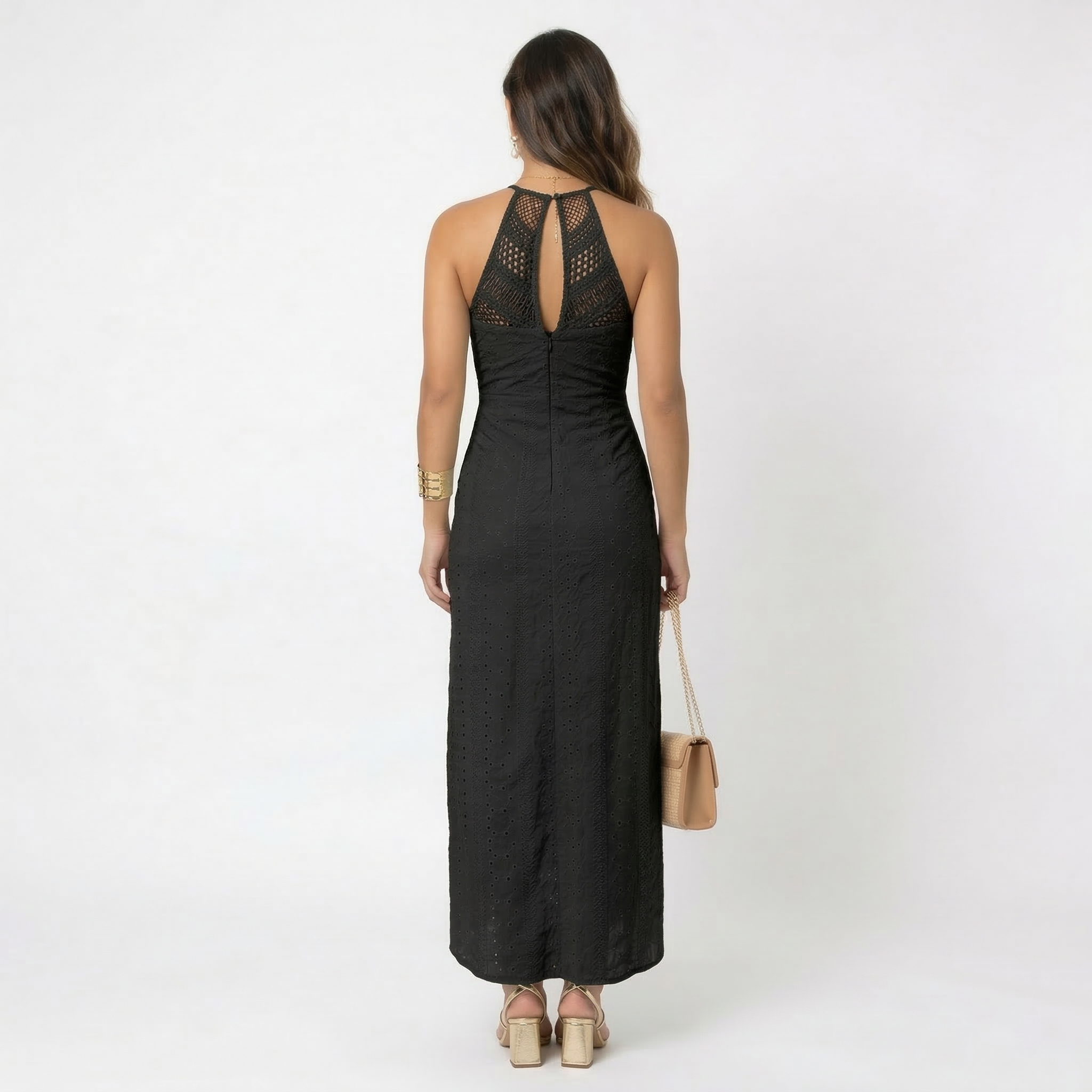 Esperanza | Vestido Midi Halter Mujer Cuello Alto Crochet