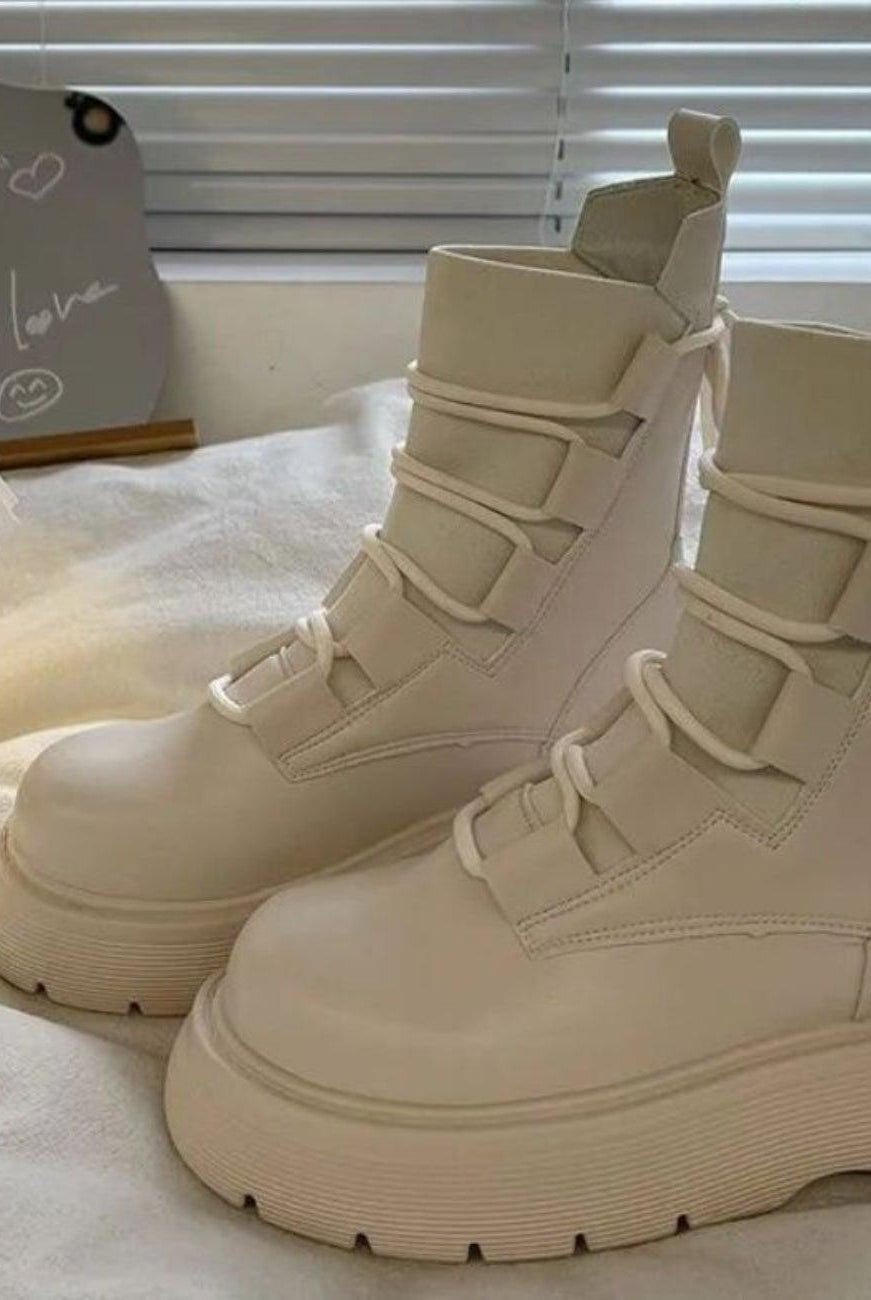 Esther | Botines con Cordones Plataforma Mujer Estilo Militar Hebillas