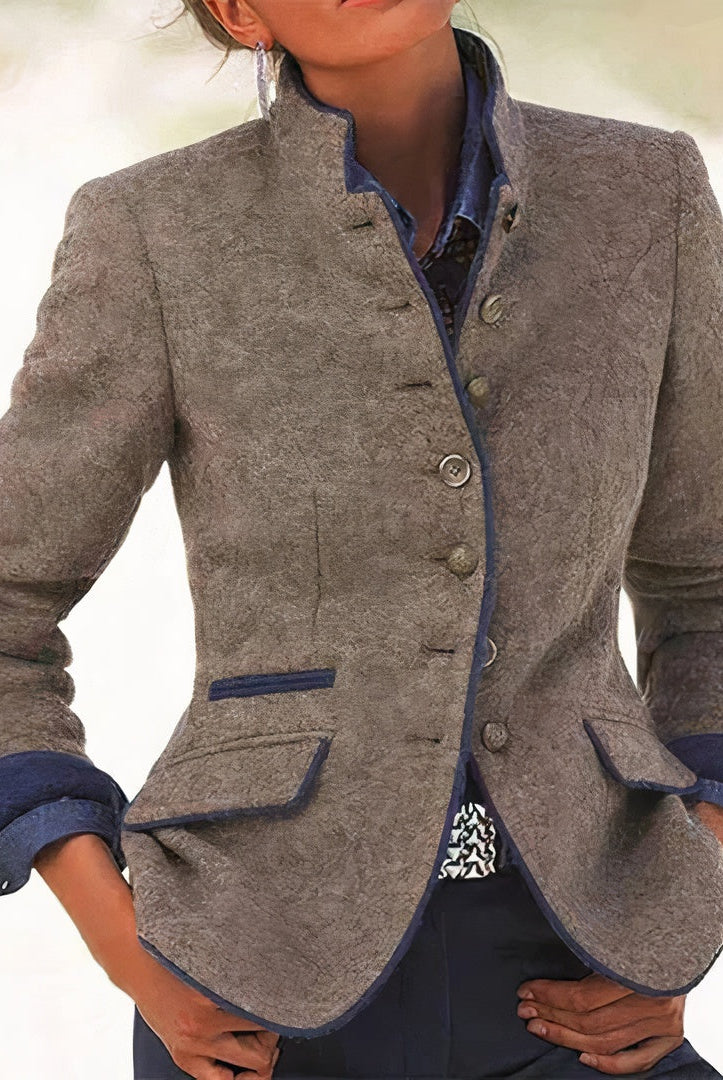 Esther | Chaqueta Americana de Ante Mujer Cuello Mao Botones