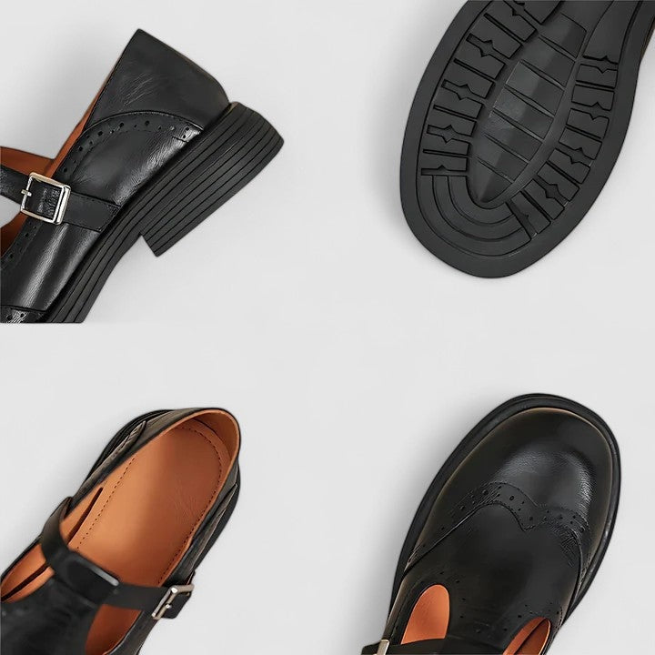 Esther | Mary Jane Shoes Brogue de Piel Mujer Tira en T