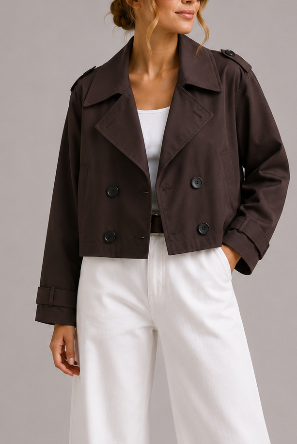 Esther | Trench Coat Corto Mujer Doble Botonadura Solapas