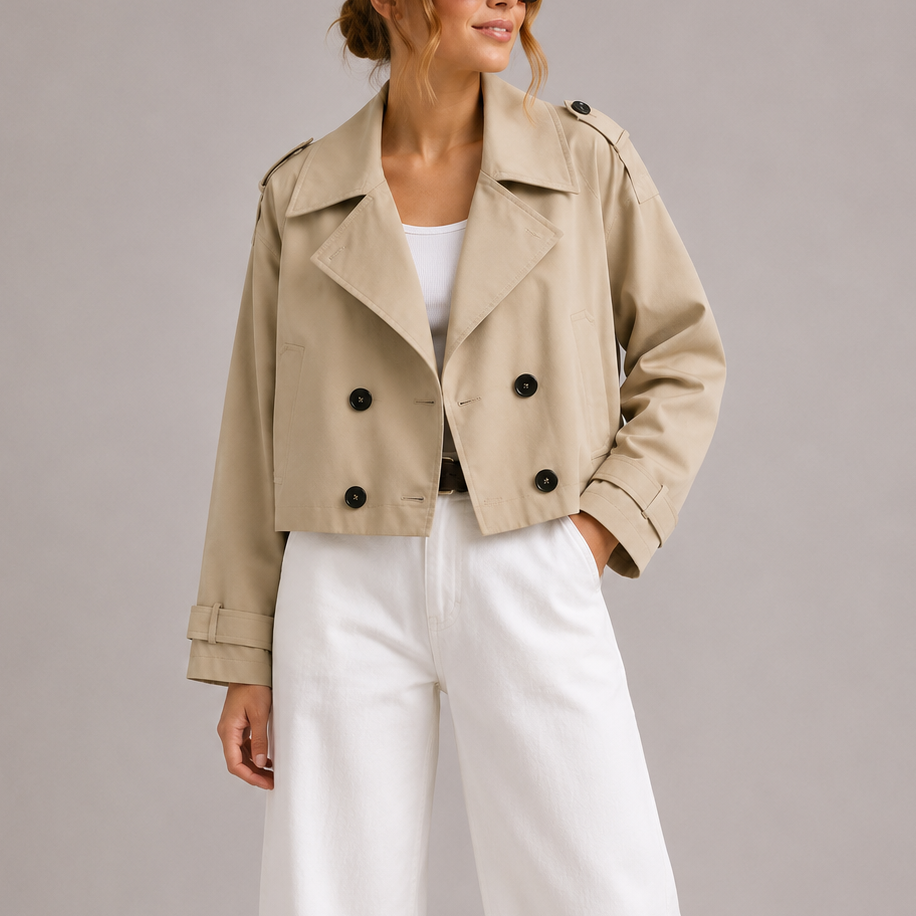 Esther | Trench Coat Corto Mujer Doble Botonadura Solapas