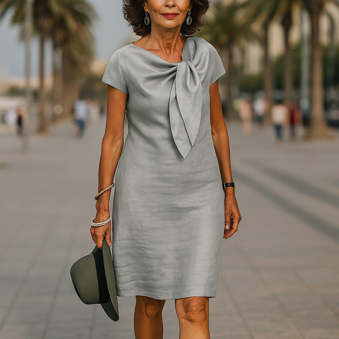 Esther | Vestido Corto de Lino con Lazo Mujer Manga Corta