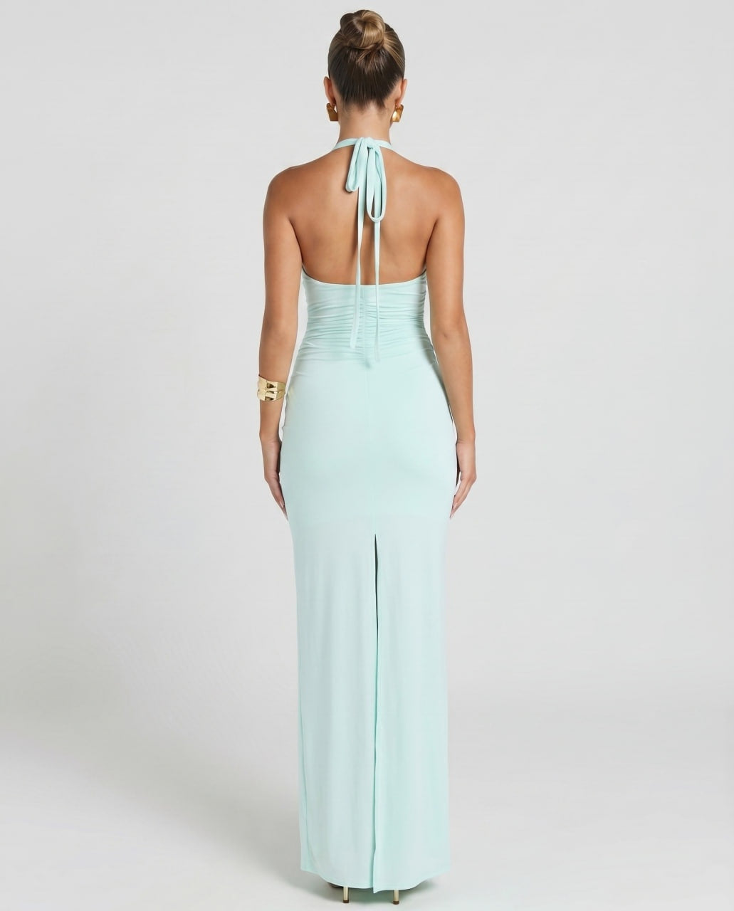 Estrella | Vestido Largo Halter Drapeado Mujer Abertura Lateral
