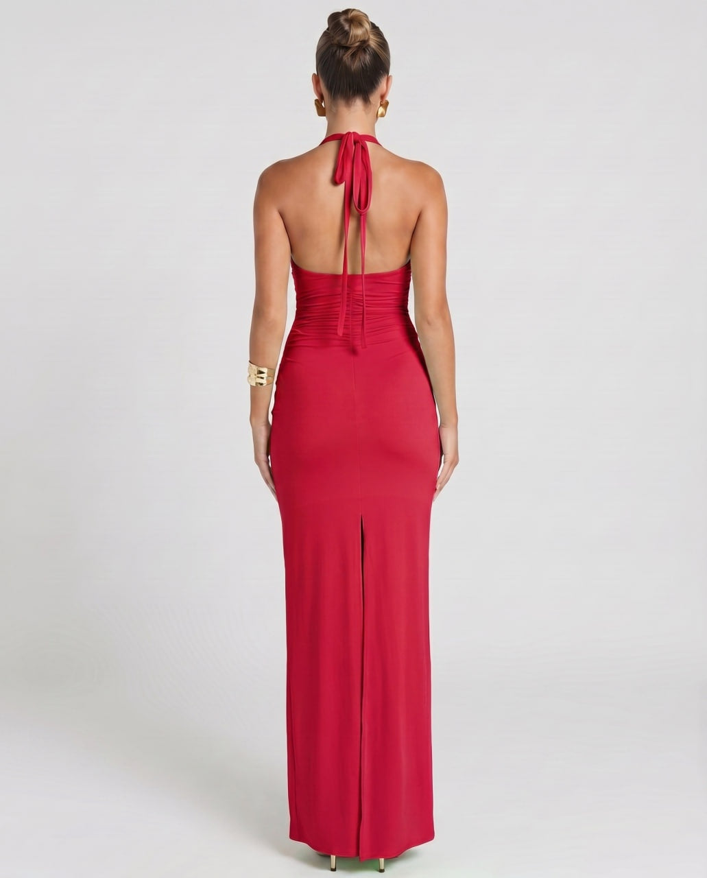 Estrella | Vestido Largo Halter Drapeado Mujer Abertura Lateral