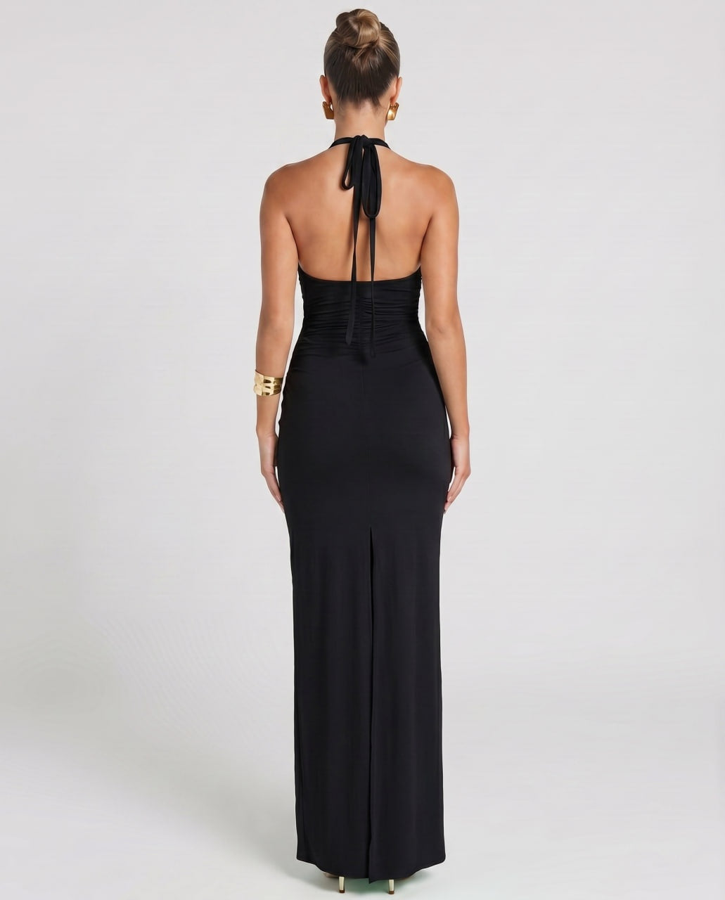 Estrella | Vestido Largo Halter Drapeado Mujer Abertura Lateral