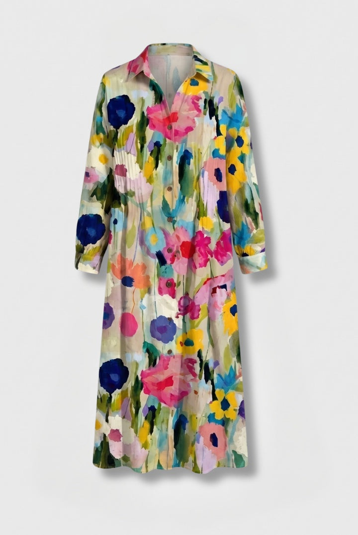 Fátima | Vestido Camisero Floral Mujer Manga Larga Botones