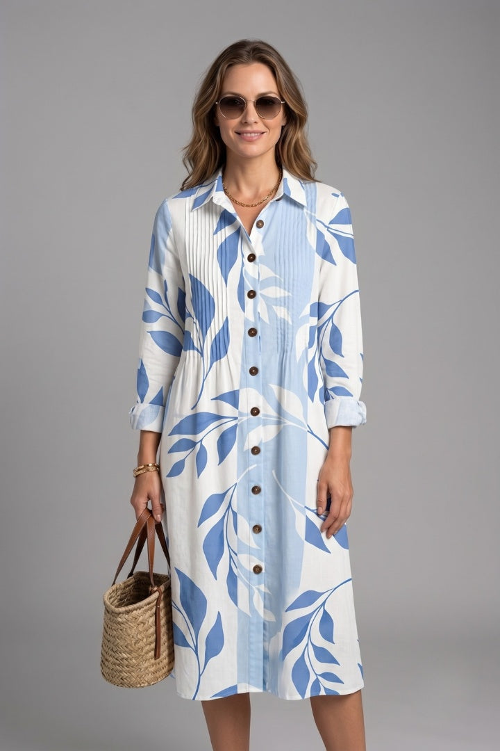 Fátima | Vestido Camisero Floral Mujer Manga Larga Botones