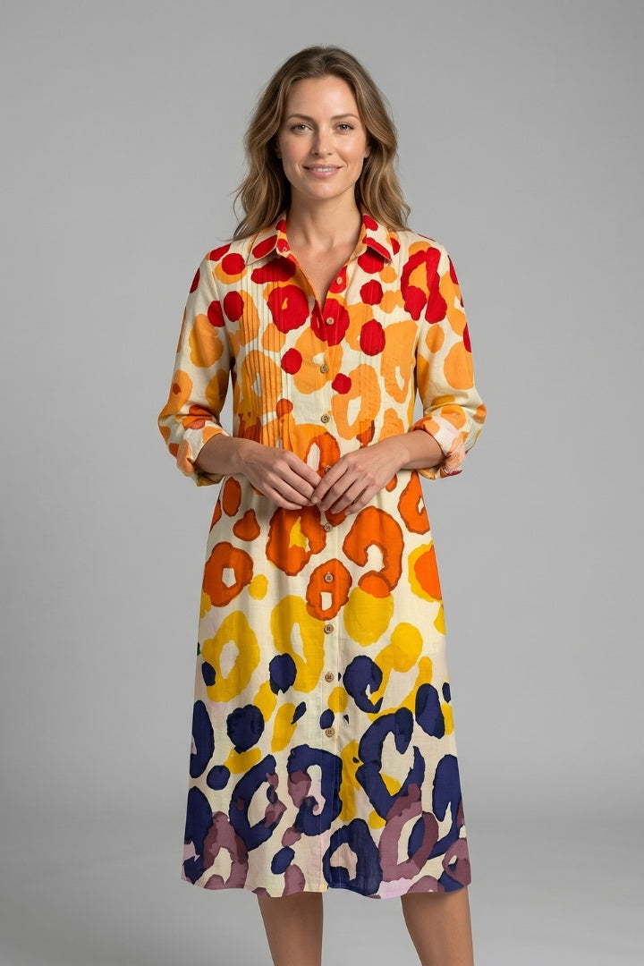 Fátima | Vestido Camisero Floral Mujer Manga Larga Botones