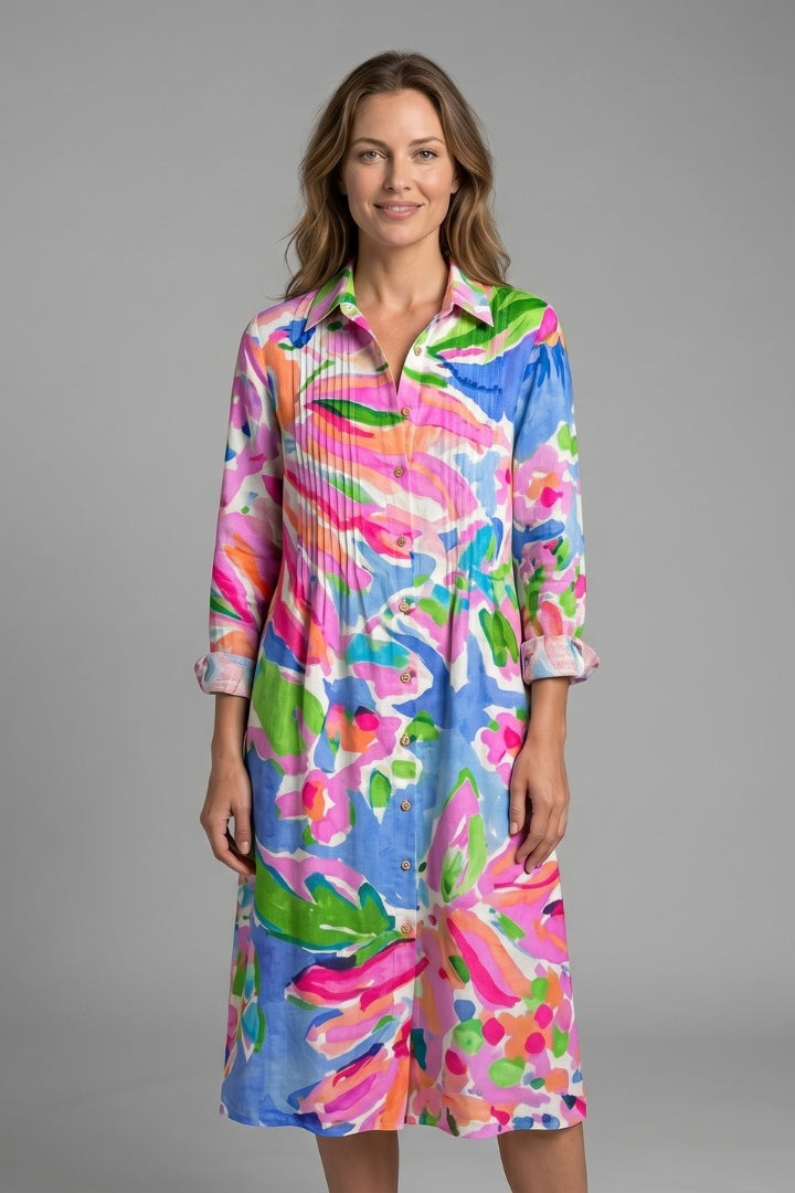 Fátima | Vestido Camisero Floral Mujer Manga Larga Botones
