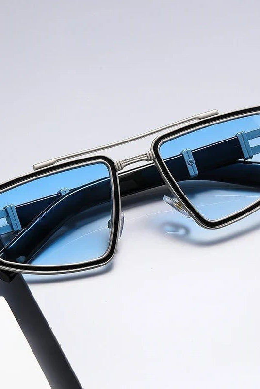 Gafas de Sol Angular de Montura Metálica Hombre Puente Doble