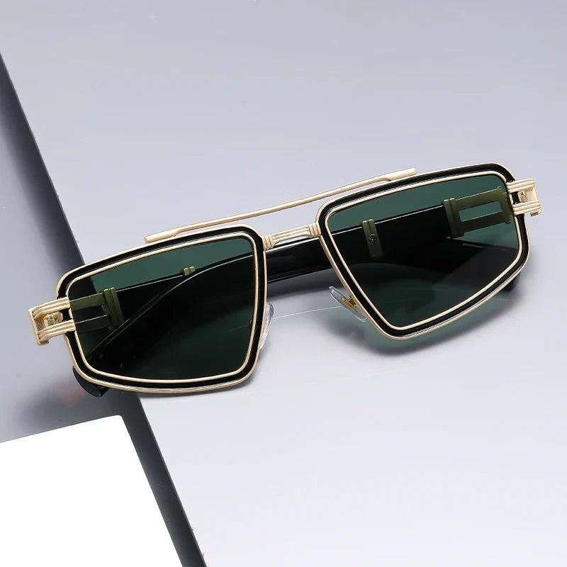 Gafas de Sol Angular de Montura Metálica Hombre Puente Doble