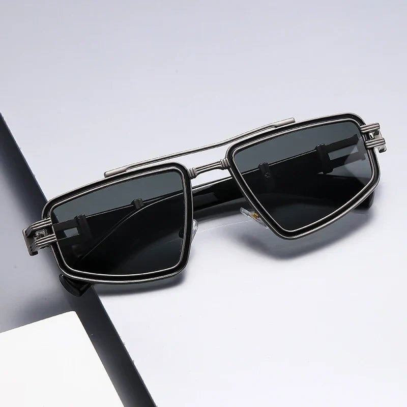 Gafas de Sol Angular de Montura Metálica Hombre Puente Doble