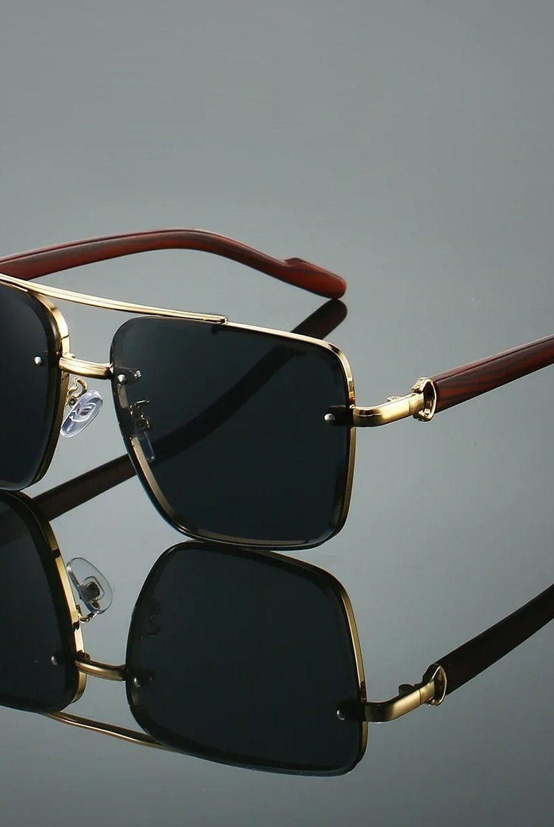 Gafas de Sol Aviador Hombre Montura Metálica Patillas Efecto Madera