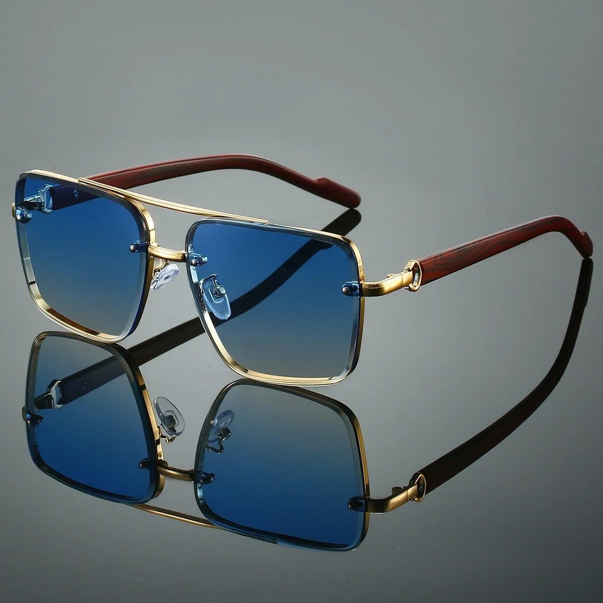 Gafas de Sol Aviador Hombre Montura Metálica Patillas Efecto Madera