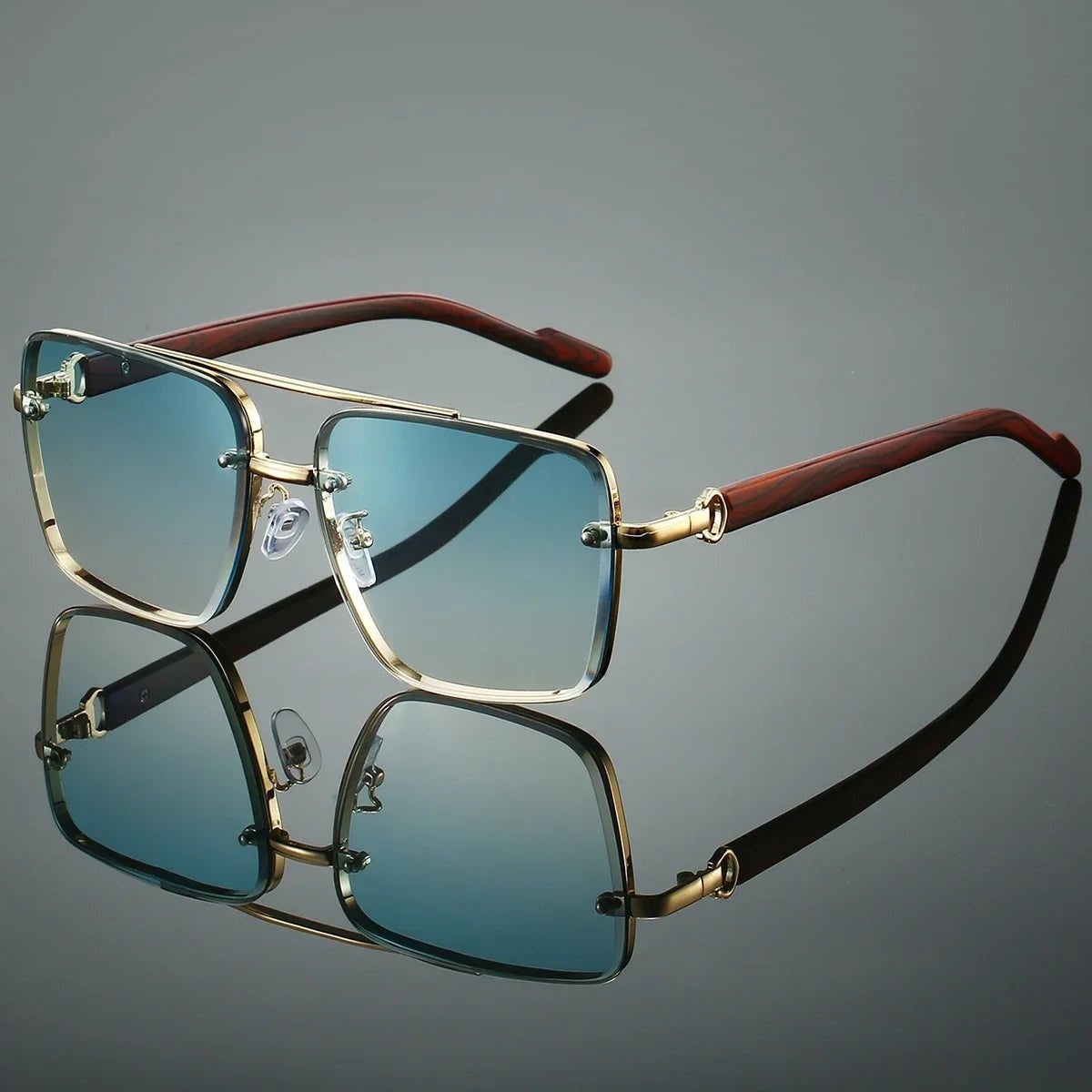 Gafas de Sol Aviador Hombre Montura Metálica Patillas Efecto Madera
