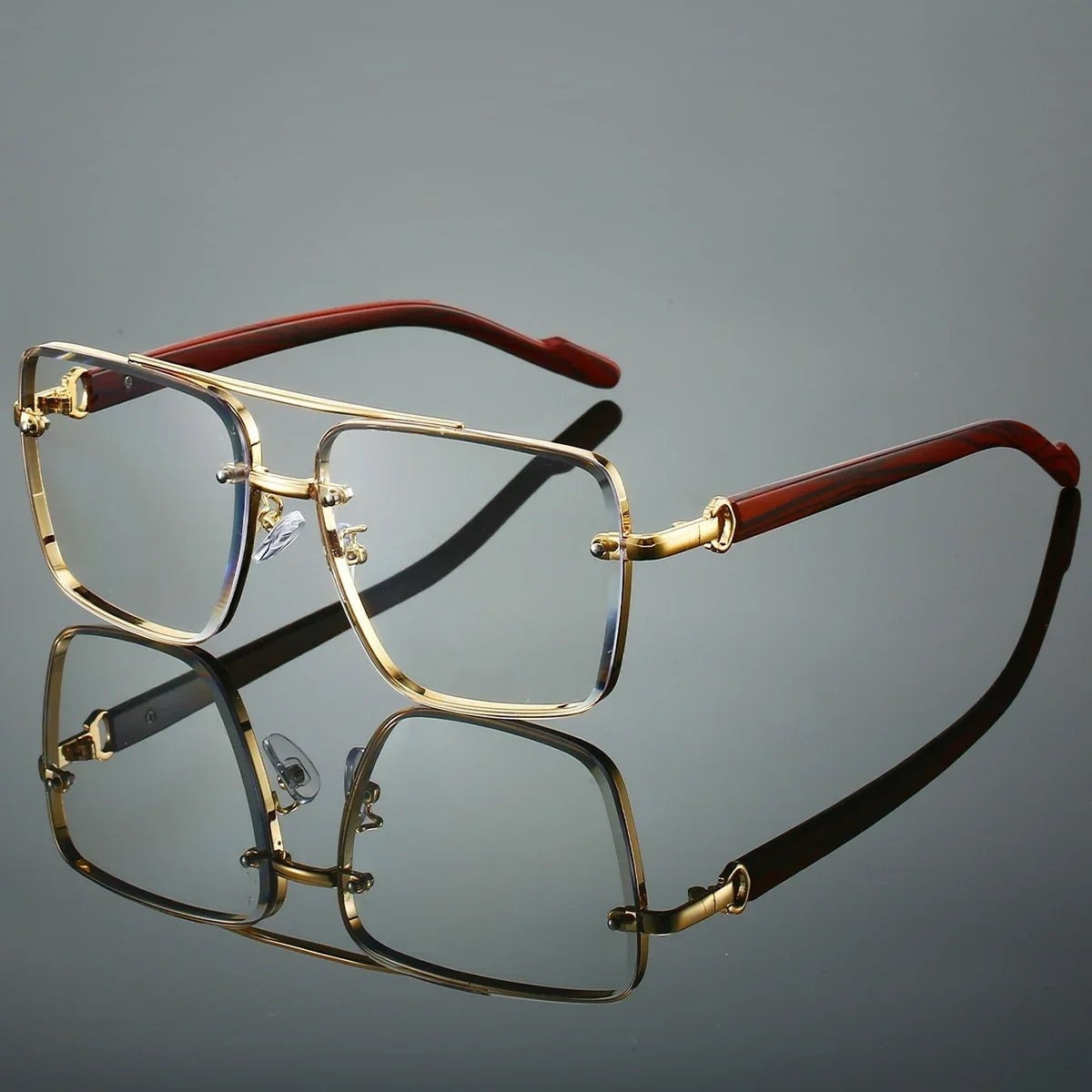 Gafas de Sol Aviador Hombre Montura Metálica Patillas Efecto Madera