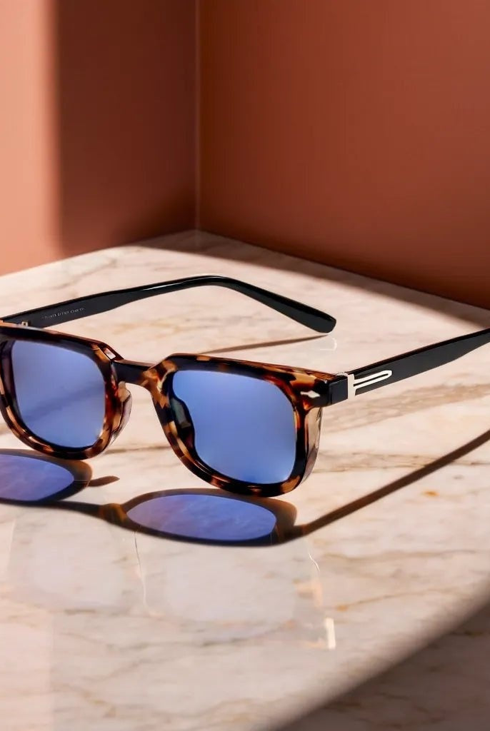 Gafas de Sol Montura Carey Hombre Lentes Azules