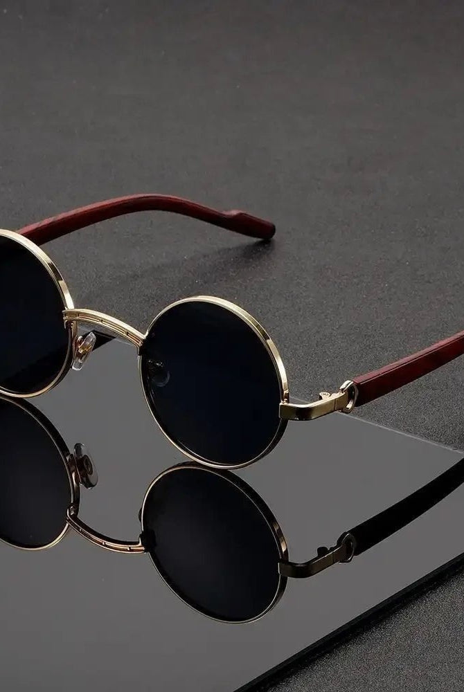 Gafas de Sol Redondas Mujer Marco Metal Patillas Madera